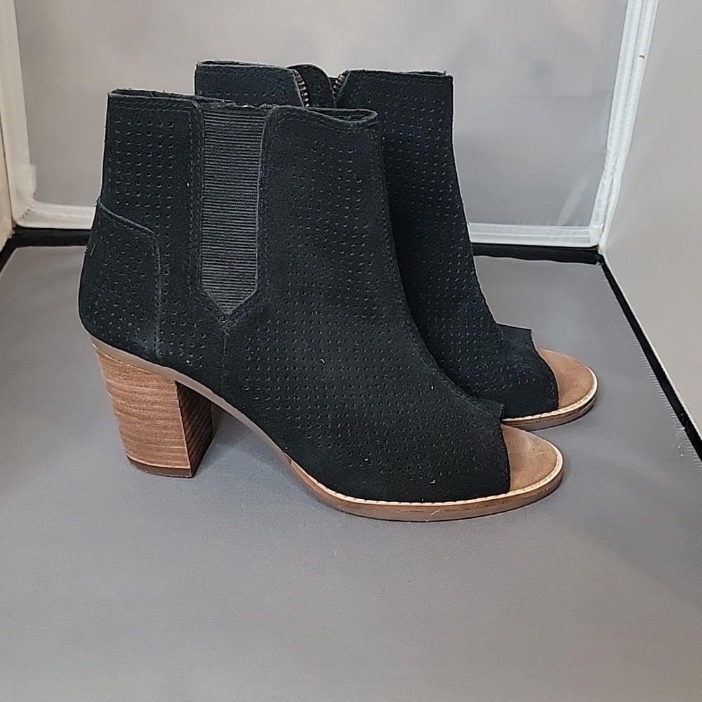 Toms Black Peep-Toe Heeled Boots 6.5 - Picture 4 of 6